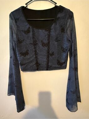 Romwe Navy Blue Butterfly Crop Top